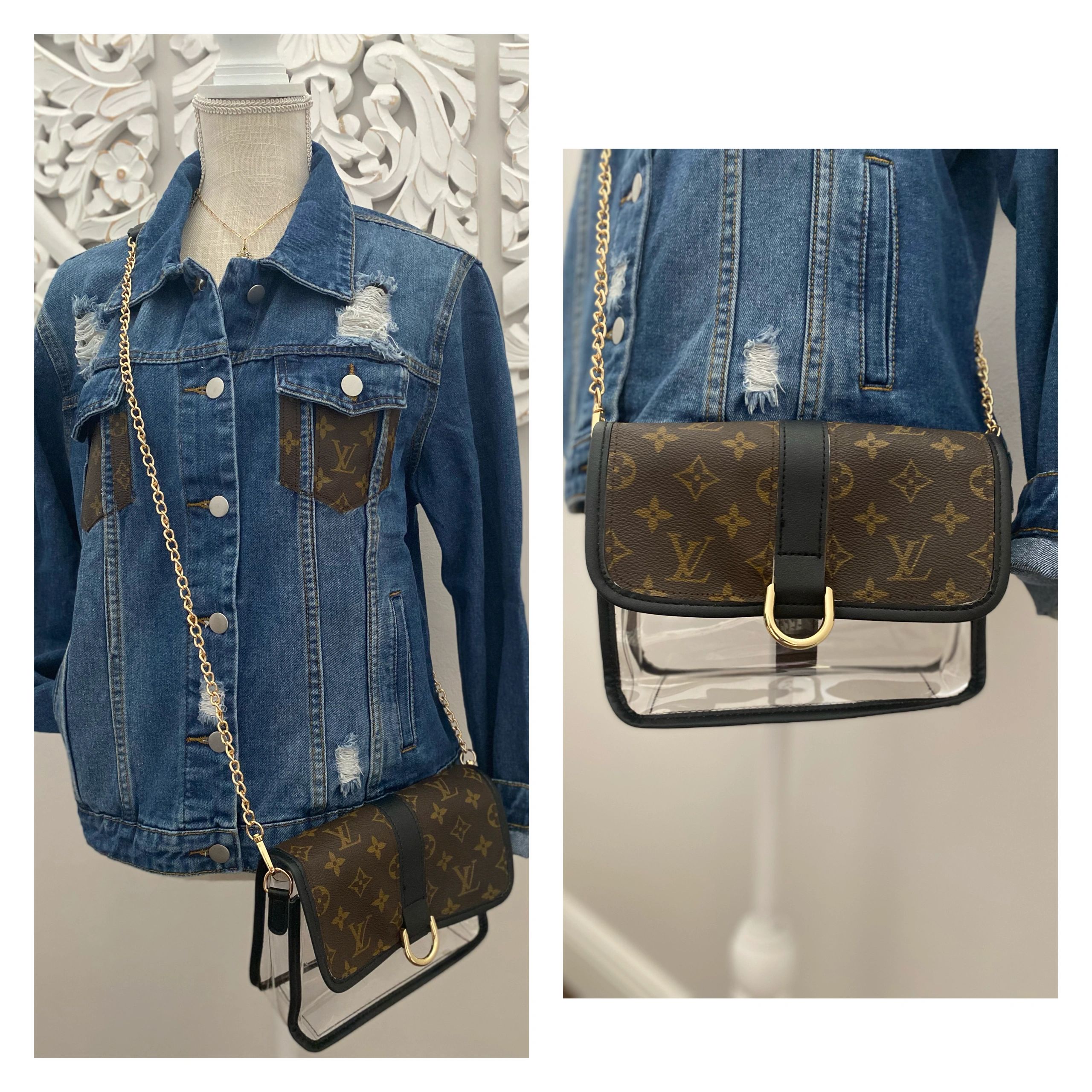 Black Trimmed Stadium Bag with Chain